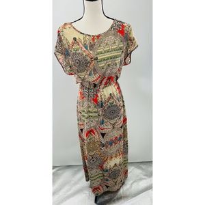 Forever 21 Adjustable Waist Short ‎ Sleeve Sheer Maxi Dress